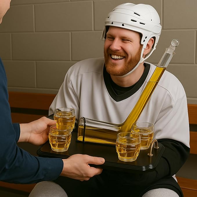 Ice Hockey Whiskey Decanter Set with 4 Unique Helmet Glasses, 750ml Decanter and 8oz Glasses – Perfect for Hockey Fans Gift, Whiskey Lovers, Sports Enthusiasts, Fathers, or Holidays by The Wine Savant