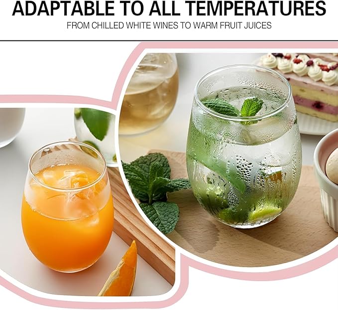Stemless Wine Glasses Set of 6, 18oz Red White Wine Glasses,Lead-free Wine Glasses for Home, Party, Wedding, Ideal Wine Accessories Gift,Clear