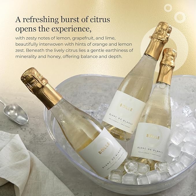 BOLLE Blanc de Blancs - Non Alcoholic Wine - Alcohol Free Sparkling White Wine with Citrus and Green Apple, Award Winning Champagne Alternative, Champagne Style - 375ml