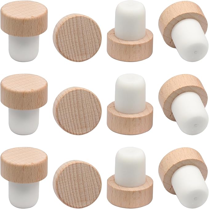 12 Pcs T-Shaped Wine Bottle Corks, Reusable Wooden & Rubber Stoppers for Wine & Beer, DIY Crafts