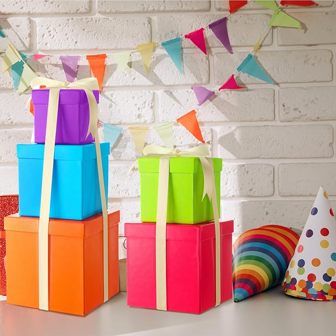 Cholemy 5 Pcs Square Nesting Boxes Decorative Gift Boxes with Lid and Ribbon Assorted Sizes Wrap for Wedding, Carnival, Anniversary, Birthday, Bridal Shower Party Gifts(Multicolor)