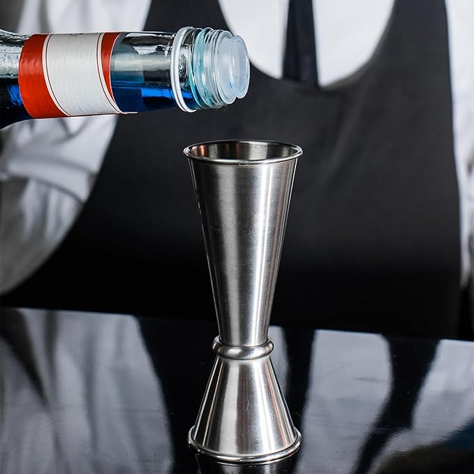 Double Cocktail Jigger for Bartending 2oz 1oz with 2 Pourers Spout Lids, Japanese Bar Stainless Steel Drink Shot Measurer with Measurements Inside, Liquor Alcohol Measuring Cup for Bartender Accessory