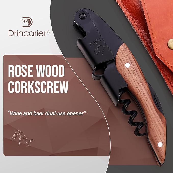 wine opener Professional Corkscrews for Wine Bottles w/Foil Cutter and Cap Remover - Manual Wine Key for Servers, Waiters, Bartenders and Home Use - Classic Rosewood