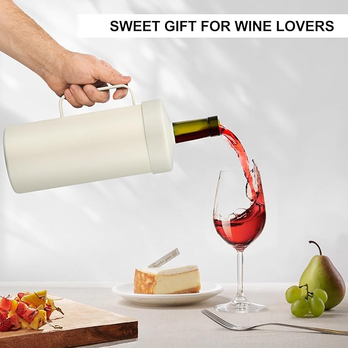 MAXSO 42oz Wine Chiller Iceless Cooler Tumbler - Gift for Wine Lovers, 2-IN-1 Stainless Steel Vacuum Insulated Bucket Portable Mug Cup Wine Accessory Keep Cold, Fit Most 750ml Wine & Champagnes, White