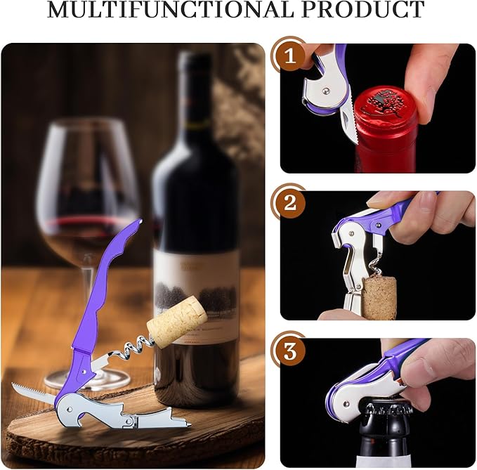 HYZ 2-Pack Wine Opener Waiter Corkscrew, Professional Wine Key for Servers, Bartender with Foil Cutter, Manual Wine Bottle Opener Double Hinged (Lupine)