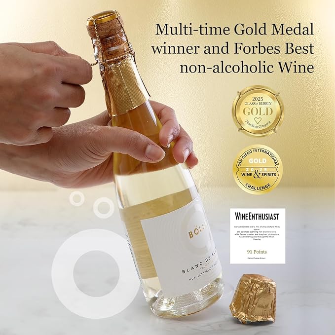 BOLLE Blanc de Blancs - Non Alcoholic Wine - Alcohol Free Sparkling White Wine with Citrus and Green Apple, Award Winning Champagne Alternative, Champagne Style - 375ml