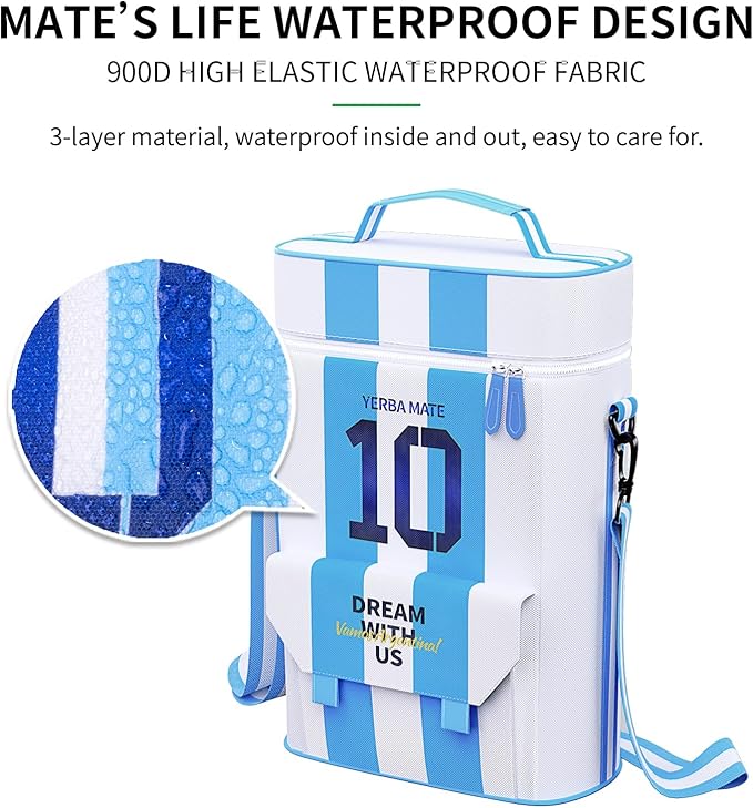 Cuopru Premium Matera Bag for Yerba Mate Kit, Argentina Captain NO.10 Carrier Tote Bag - Double Layer Waterproof 2 Wine Bottle Pockets Portable Bags