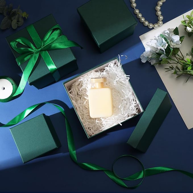 Cholemy 5 Pcs Square Nesting Boxes Decorative Gift Boxes with Lid and Ribbon Assorted Sizes Wrap for Wedding, Carnival, Anniversary, Birthday, Bridal Shower Party Gifts(Green)