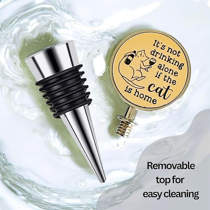 Jazzy Jade Designs Cat Wine Stopper - It’s Not Drinking Alone If the Cat is Home! Funny Wine Stopper 100% Food Grade Rubber Seal & Zinc Alloy, Laser Engraved in USA by a Small Business
