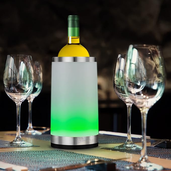 Wine Chiller with RGB Touch Lamp| Wine Bottle Cooler Bucket| Double Walled Insulator with 2 Ice Pack for 750ml Champagne| Perfect Wine Gifts for Women/Men| Wine Accessories for Party/Dinner