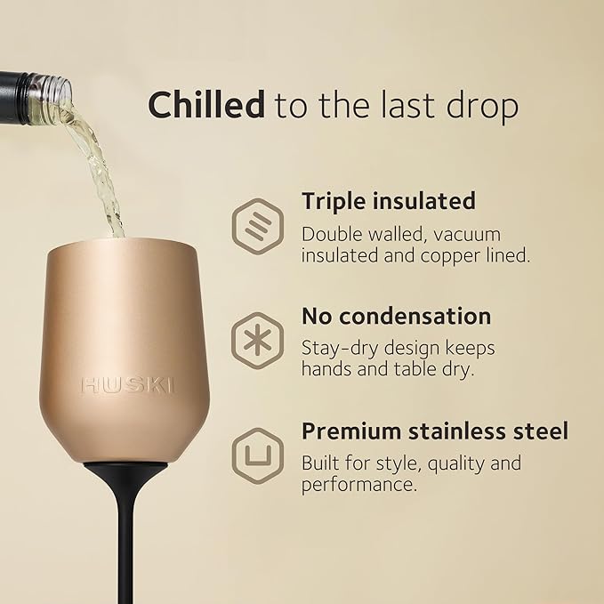 Huski Wine Tumbler 2.0 | NEW | Award-winning Design with Detachable Stem | Premium Stainless Steel Wine Glass with Lid | Triple Insulated Tumbler | 12oz Capacity | Great Gift (Stone Grey)