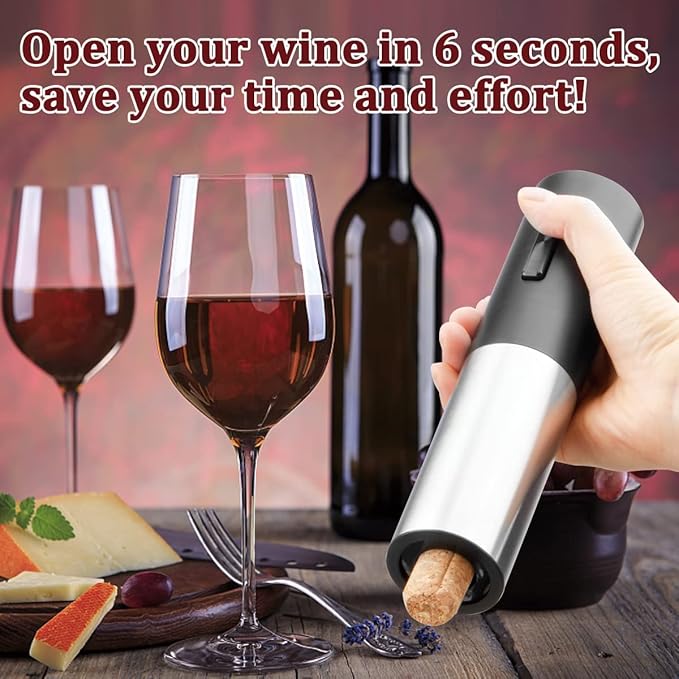 Electric Wine Opener Rechargeable, Automatic Wine Bottle Openers with Foil Cutter and USB Cable, Gift Wine Corkscrew for Home Kitchen Party Bar - Stainless Steel, One-click Button