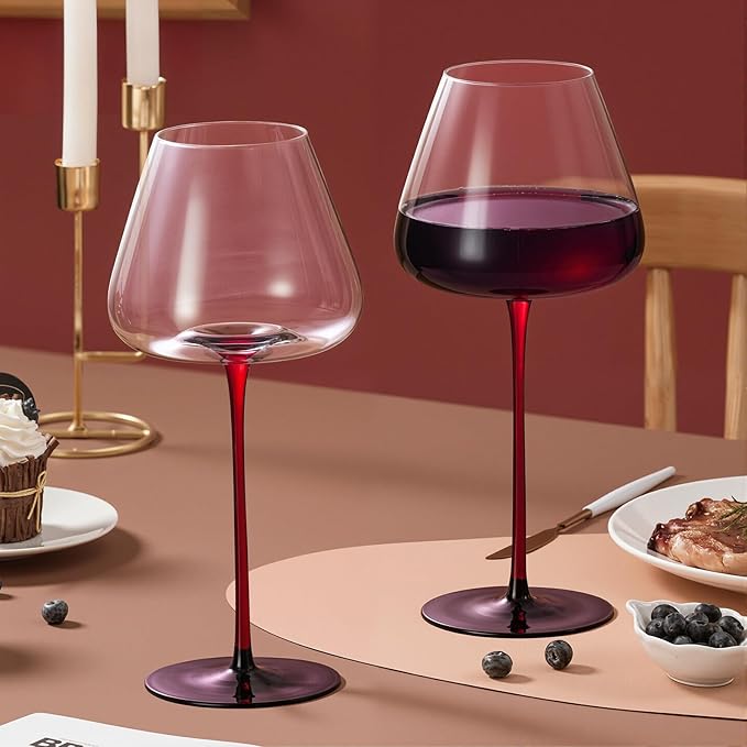 KAMMAK Wine Glasses Set of 2, 23.67 oz Hand Blown Crystal Bordeaux Wine Glasses, Thin Rim & Long Stem, Perfect for Red & White, Daily Use, Wedding or Birthday Gift with Gift Box, Background 250