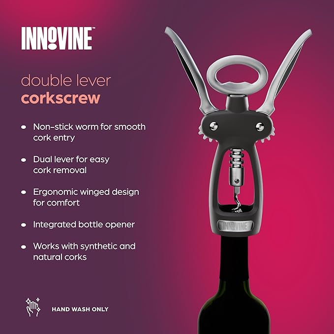 Innovine Winged Corkscrew Wine Opener, Multi-Purpose Bottle Opener for Beers and Soft Drinks, Stainless Steel with Ergonomic Wing Handle, for Bartenders, Home Bar, Kitchen, Restaurant, Graphite