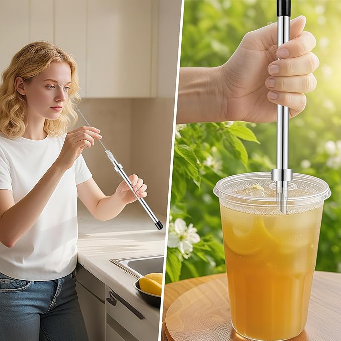 ZPUFAW 5Pcs Set Straw Puncher for Lemonade Plastic Lids Cups with Muddler, Bar Spoon, Jigger, 304 Stainless Steel Straw Hole Puncher