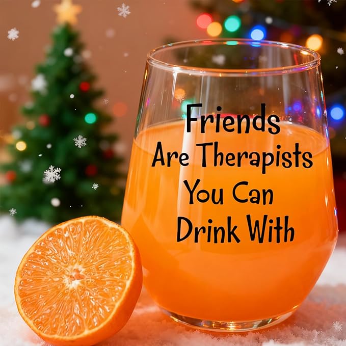 Funny Gifts for Women Friendship,Friends Are Therapists You Can Drink With,Sister,Friend Gifts for Women,Birthday,Christmas Gift 15 Oz Wine Glass