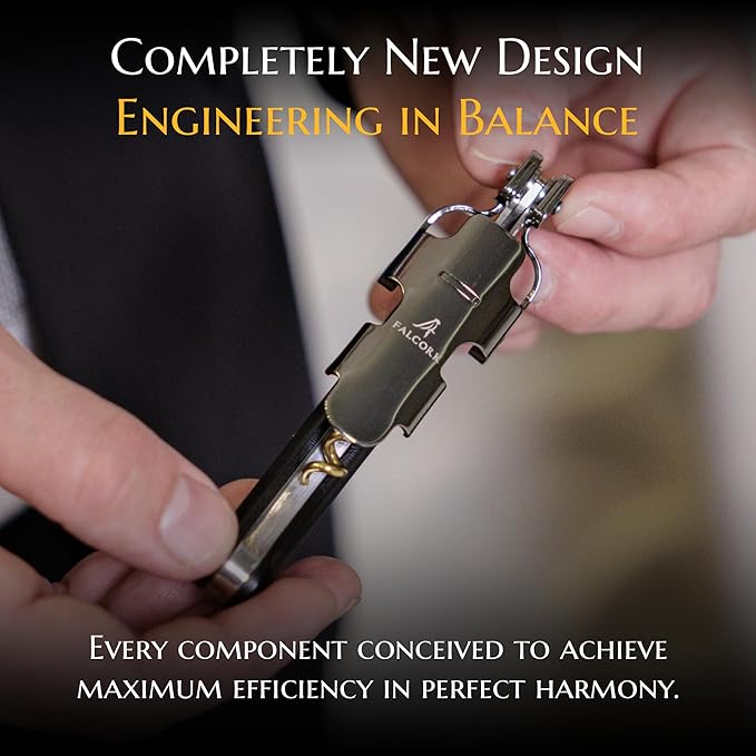 Corkscrew for Professionals FALCORK® 249 – Protection – 2-Step Unique Single Lever and Generous Ergonomic Handle for Sweet, Stable and Careful Service in High Hospitality – Only Noble Materials