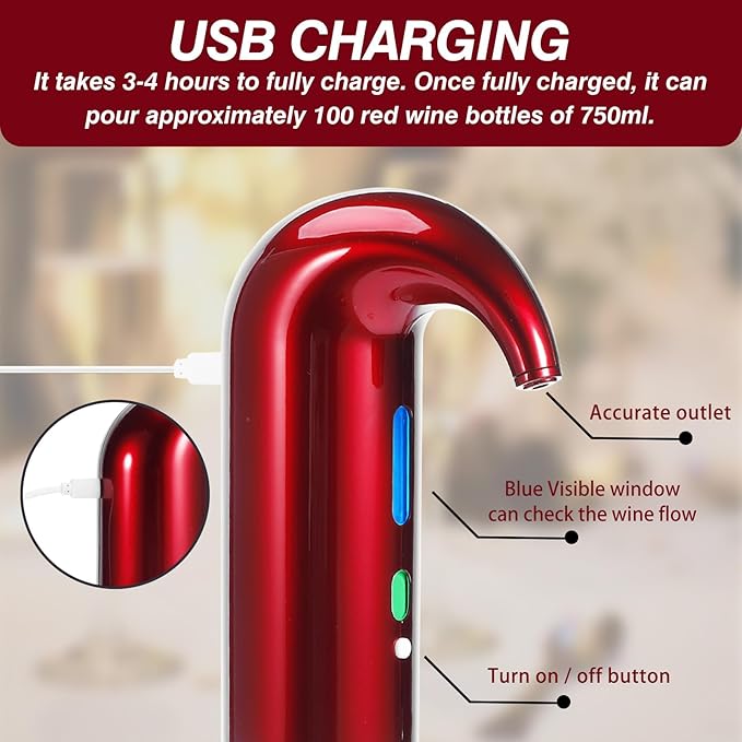 Electric Wine Aerator Pourer Spout - Automatic Wine Pourer with One Touch Button Control - Rechargeable Wine Decanter, Wine Accessories Gifts for Wine Lovers