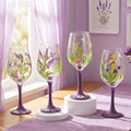 SiliFine 4 Pcs Mother's Day Party Stemmed Wine Glasses Hand Painted Purple Lavender Butterfly Drinking Cup Wine Glasses Gifts for Women Spring Birthday Theme Holiday Party Supplies