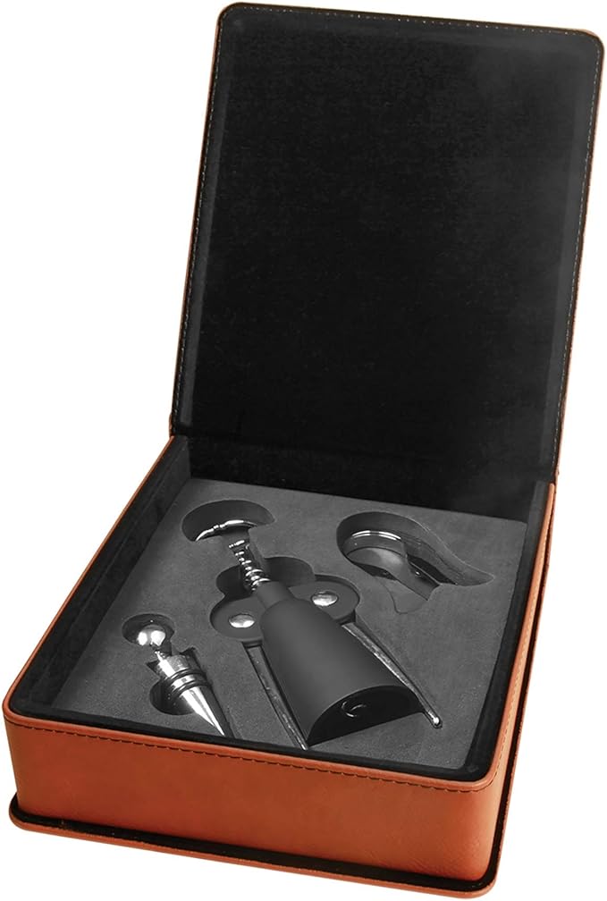 Personalized Leatherette 3 Piece Wine Tool Set (Rawhide w/Black)