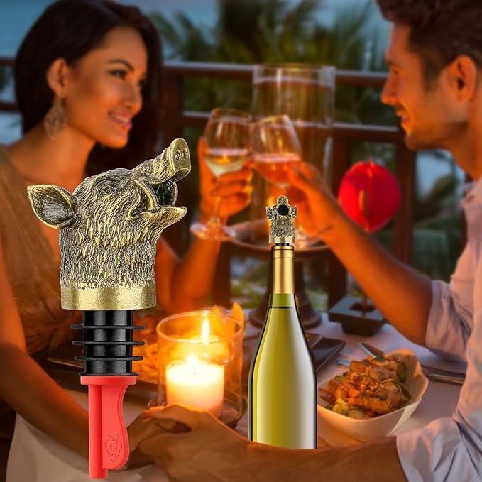 Wild Boar Head 2-In-1 Wine Aerator Bottle Pourer and Stopper for Men Women, Hunting Gifts for Hunters, Liquor Bottle Pourers Spout for Alcohol Spirits, Wine Gifts Accessories