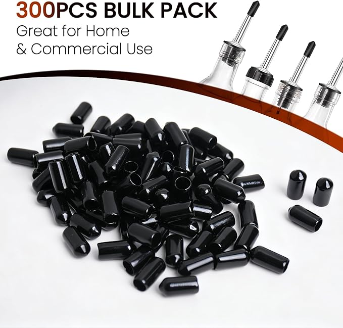 300PCS Pourers Dust Covers, Rubber Liquor Bottle Spout Caps, Olive Oil Wine Pour Spout Covers for Bar, Kitchen, Restaurants