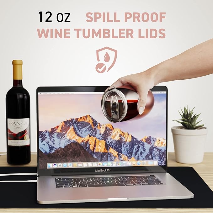 3 Wine Tumbler Lids, 12 oz Spill Proof 2.9 inch Diameter (Outer Rim) Lids for Wine Mugs - No Leak Design Splash Resistant Replacement Silicon Sliding Covers, Pack of 3 Insulated Cover