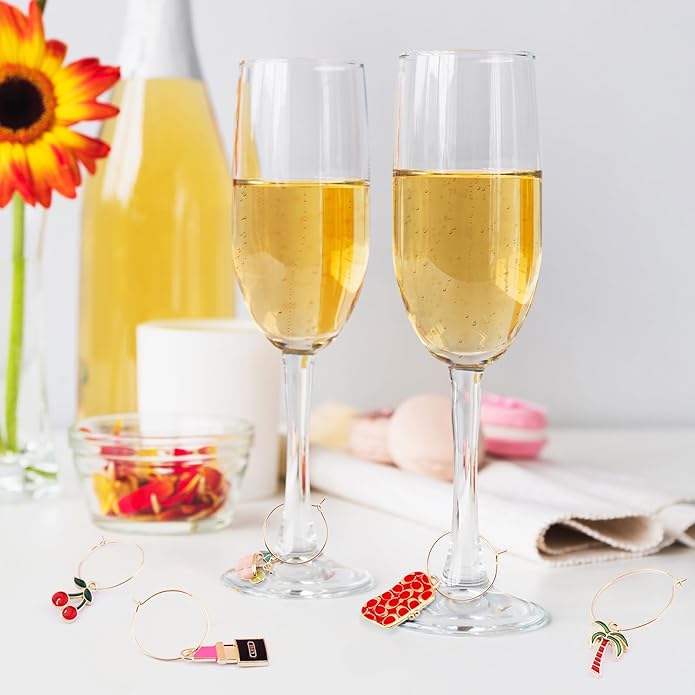 Oubaka 34 Sets Wine Glass Charms Wine Charms for Stem Glasses Wines Glass Markers Charm Identifier Drink Markers Wines Glasses Tags for Christmas Birthday Tasting Party Favors Decorations