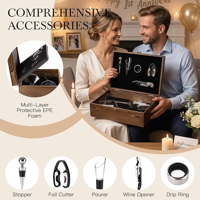 Wedding/Anniversary/Engagement/Bridal Shower and Bachelorette Gifts for Couples,Bride & Newlywed, Engraved Mr and Mrs Wine Glasses with 5-Piece Wine Accessory Kit (Wreath Design)