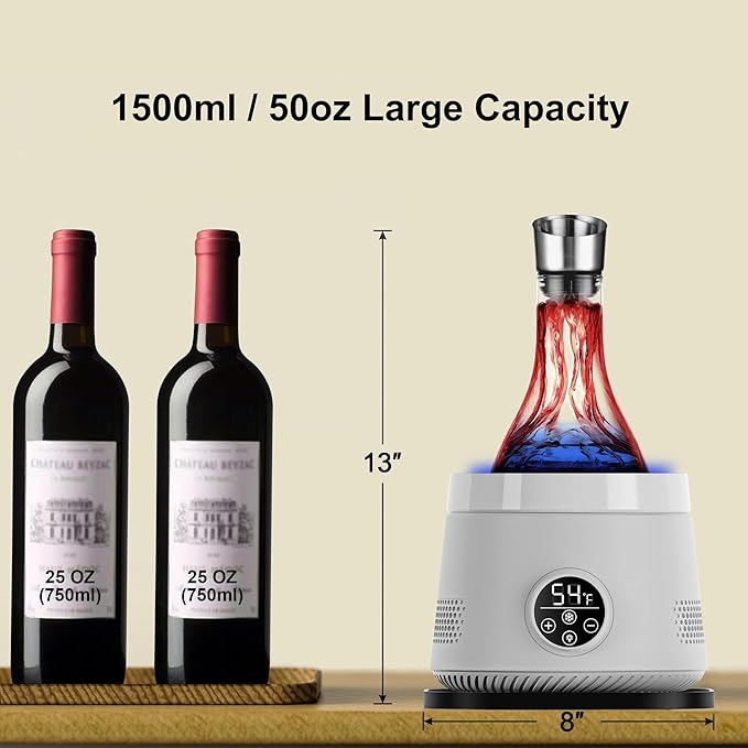 Electric Wine Chiller Decanter with Built-in Aerator, 50oz Bottles Cooler & Carafe, 24-Hour Keep Cool, Perfect for Red, White Wine, Gift for Lovers