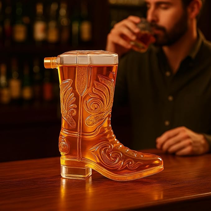 Western Cowboy Boot Whiskey Decanter 27oz – Unique Handcrafted Glass Liquor Bottle, Collectible Barware Birthday, Christmas, Gift for Men, Dad, Husband, Bourbon, Tequila, Scotch, Fathers Day, Home Bar