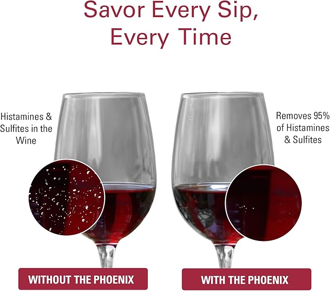 PureWine Phoenix Wine Aerator Pourer Spout - Removes Histamines & Sulfites as You Pour, Red & White Wine Purifier Filter, Helps Allergies & Headaches, Restores Oxidized Bottles- Starter Kit, White