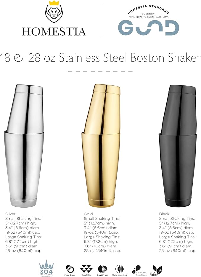 Homestia Professional Boston Shakers Set, 18oz and 28oz 2pcs Tins, Weighted Cocktail Shaker Set, for Bartenders, Pro Bar Shaker, Made from Premium Stainless Steel 304 (Black)