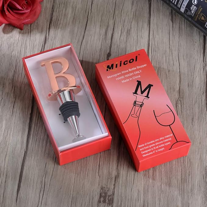 Miicol Prosecco Stopper - Personalised Champagne Stopper in Rose Gold - Wine Lovers Gift, Monogram Gift - Letter B