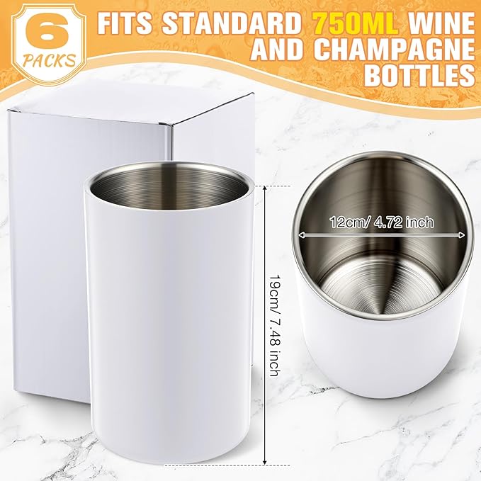 Potchen 6 Pack Wine Chiller Bucket Wine Bottles Cooler Bulk, Stainless Steel Double Wall Insulated Champagne Ice Bucket for Parties,Fits for 750 ml Bottles (White)