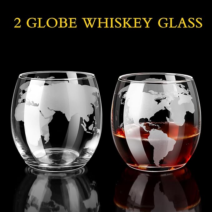 Whiskey Decanter Sets for Men, Whiskey Decanter Globe Set, Gifts for Men Dad Valentines Day with 2 Etched Globe Whisky Glasses for Liquor, Bourbon, Cocktails, Scotch liquor decanter Sets - 850ml