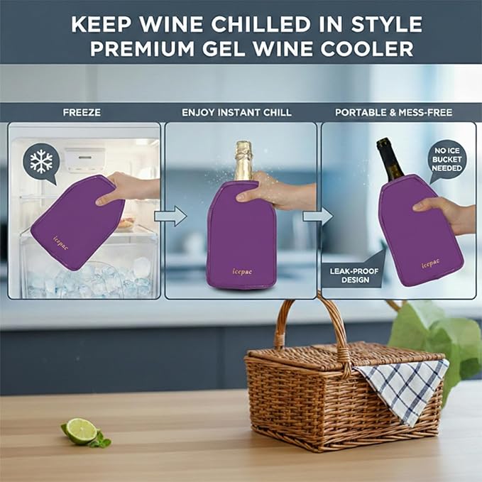 Wine Cooler Sleeve, Wine Bottle Gel Cooler Sleeve Freezer Chiller, Long Lasting Keep Wine Cool and Chill Sleeve for Prosecco Champagne Beer Wine Bottles(1PCS Purple)