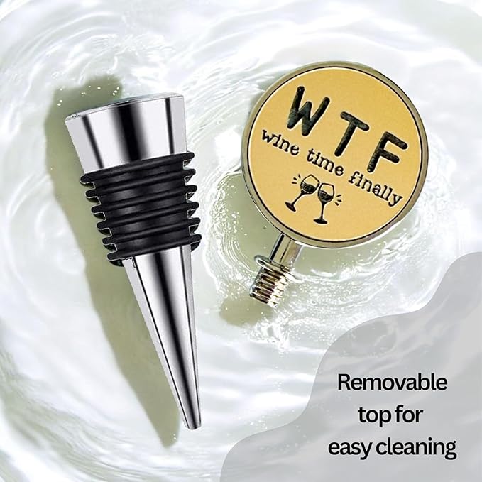 Jazzy Jade Designs Funny Wine Stopper - “Wine Time Finally!” Laser Engraved Zinc Alloy & 100% Food-Grade Rubber Bottle Stopper - Cute Wine Gift & Bar Accessory, Made in USA by Small Business