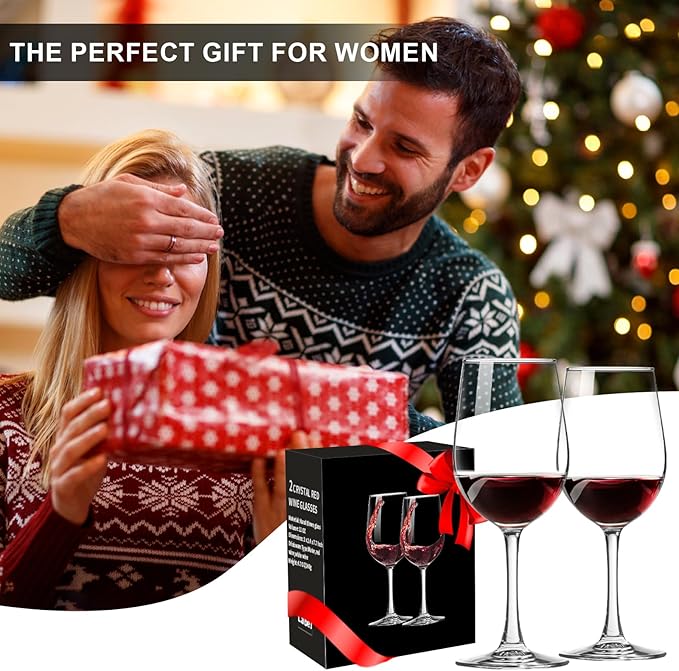 Long Stem Wine Glasses Set of 2, 10 OZ, for Red and White Wine, Perfect for Christmas and Mother's Day