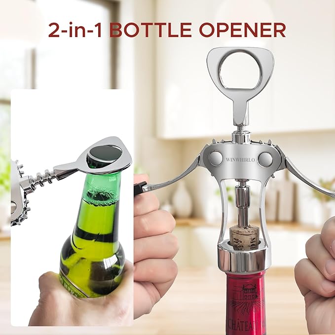 Wine Bottle Opener Gift Set, Zinc Alloy Wing Corkscrew with Vacuum Stopper & Aerator Pourer, Multifunctional Wine Corkscrew for Kitchen, Bar, Party, Camping, BBQ, Wedding, Dinner Gathering