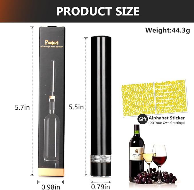 Loritia Aeropop Wine Bottle Opener - NUCOKRS Portable Needle Type Air Pressure Corkscrew Manual 3-7 Pumps to Open for Travel, Parties, Home, Picnic and Restaurant, Perfect for Wine Lovers Silver