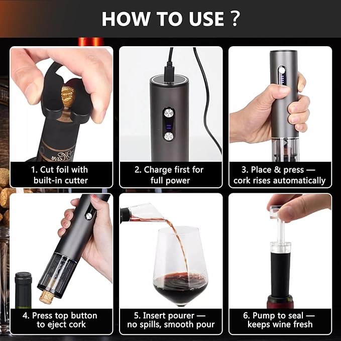 Electric Wine Bottle Opener - NUCOKRS Corkscrew Remover Easy to Use for Wine Lovers Home Kitchen Party Wedding
