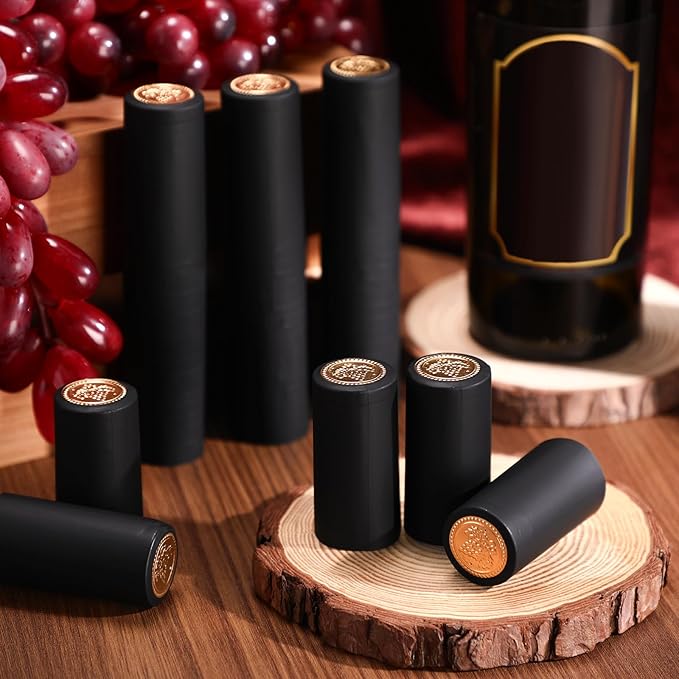 Maxdot 120 Count PVC Heat Shrink Capsules with Storage Box Wine Bottle Sealer for Cruise Shrink Wrap Bottle Corks Capsules for Professional Making Wine Cellars and Home(Black)