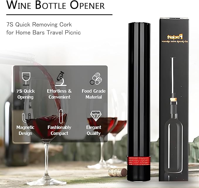 Mini Wine Opener | Travel Portable Pocket Air Pressure Pump Wine Bottle Opener | Assemblable Design Corkscrew 7S Quick Bottle Opening | for Home, Restaurant, Party,Wine Lovers (Red)