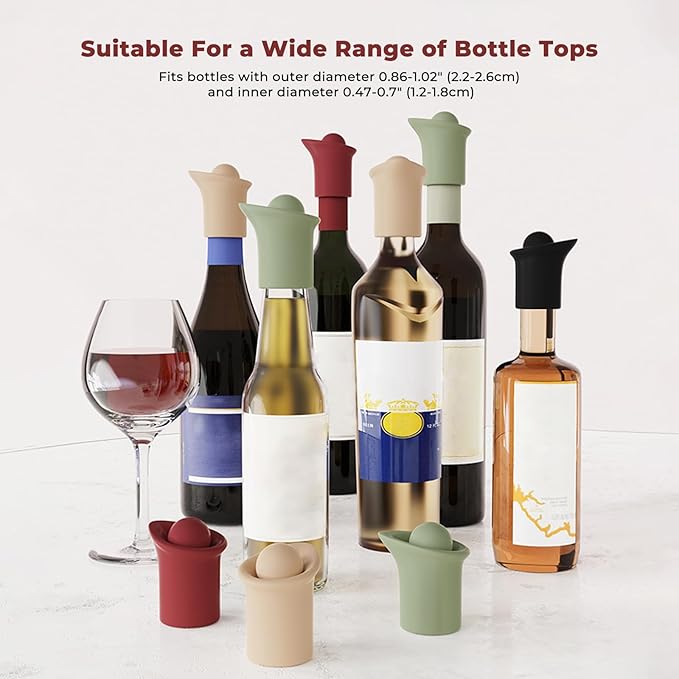 2 Pack 2 in 1 Silicone Wine Bottle Stoppers & Pourers, Upgraded Reusable Wine Preserver, Champagne Stoppers with Vacuum, Ideal Gift Accessory for Wine Lovers (Green&Apricot color)