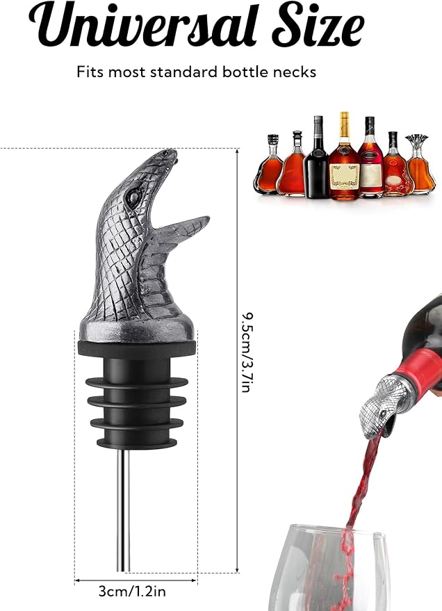 Cobra Snake Wine Pourer, Metal Liquor Bottle Pourer Spout, Stainless Steel Wine Aerator with Leak-Proof Stopper, Novelty Bar Accessory for Whiskey Vodka Tequila, Gifts for Men, Bartenders, Parties