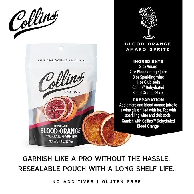 Collins Dehydrated Blood Orange Cocktail Garnish Slices, 1.3 oz – Perfect for Negronis, Margaritas, Mocktails & Desserts – Premium Drink & Food Garnish – 1.3 oz