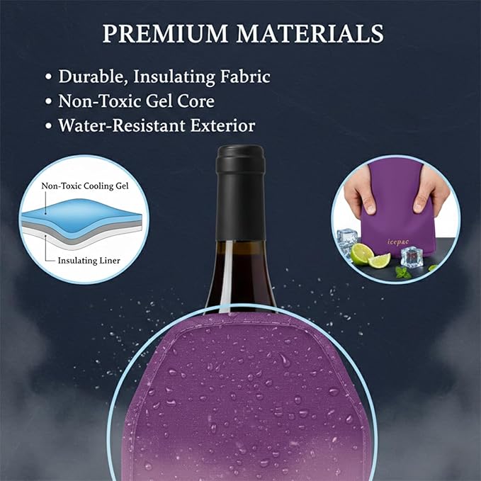 Wine Cooler Sleeve, Wine Bottle Gel Cooler Sleeve Freezer Chiller, Long Lasting Keep Wine Cool and Chill Sleeve for Prosecco Champagne Beer Wine Bottles(1PCS Purple)