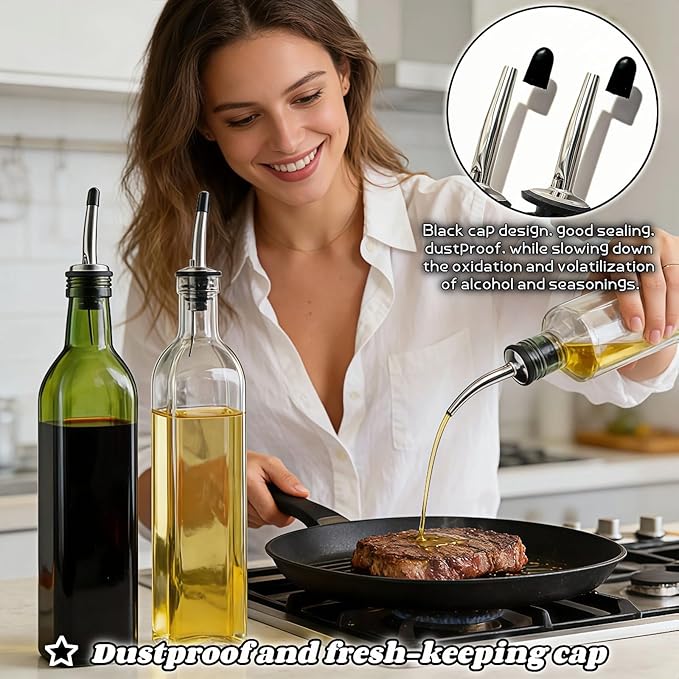 4-Pack Stainless Steel Wine & Oil Bottle Pourer Set - Precision Flow Control Spout with Anti-Drip Seal & Dust Cap for Liquor, Vinegar, Olive Oil - Bar Kitchen Tool by Yayaboqu