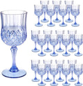 7OZ Plastic Wine Glasses, Disposable Goblets Drinking Glasses Crystal Vintage Water Cups Unbreakable Champagne Glasses for Wedding, Parties, Valentine's Day (Blue)